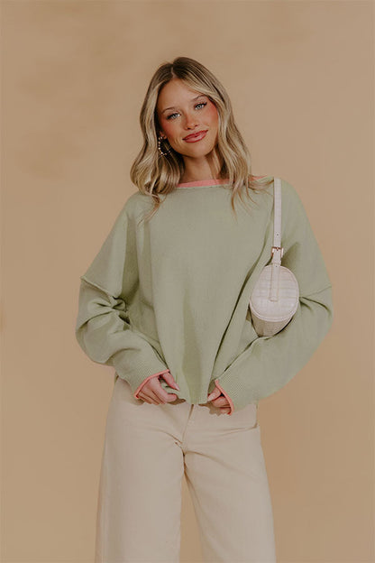 Weekend Wander Knit Sweater Top in Sage