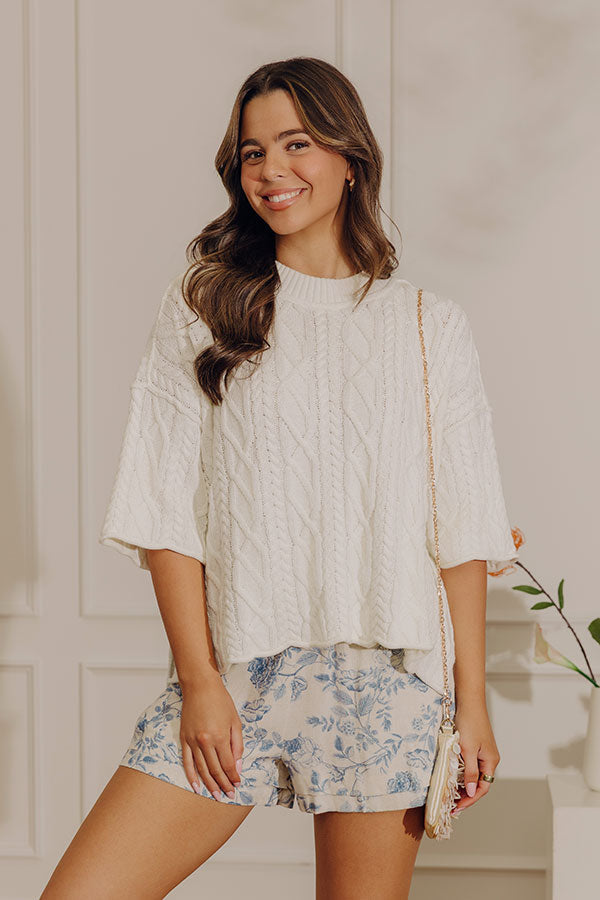 Lovely Weekend Cable Knit Sweater Top in Ivory