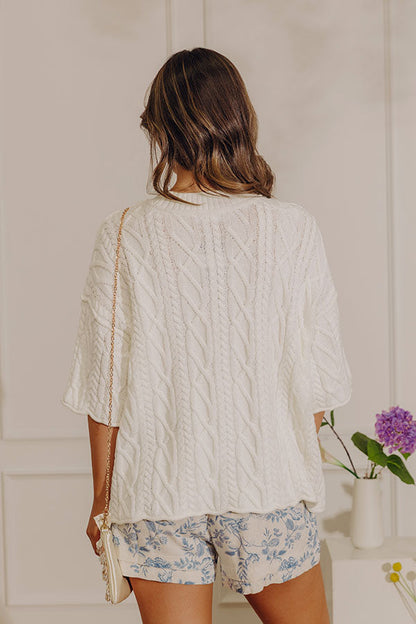 Lovely Weekend Cable Knit Sweater Top in Ivory