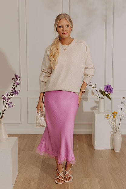 The Stacy High Waist Satin Midi Skirt
