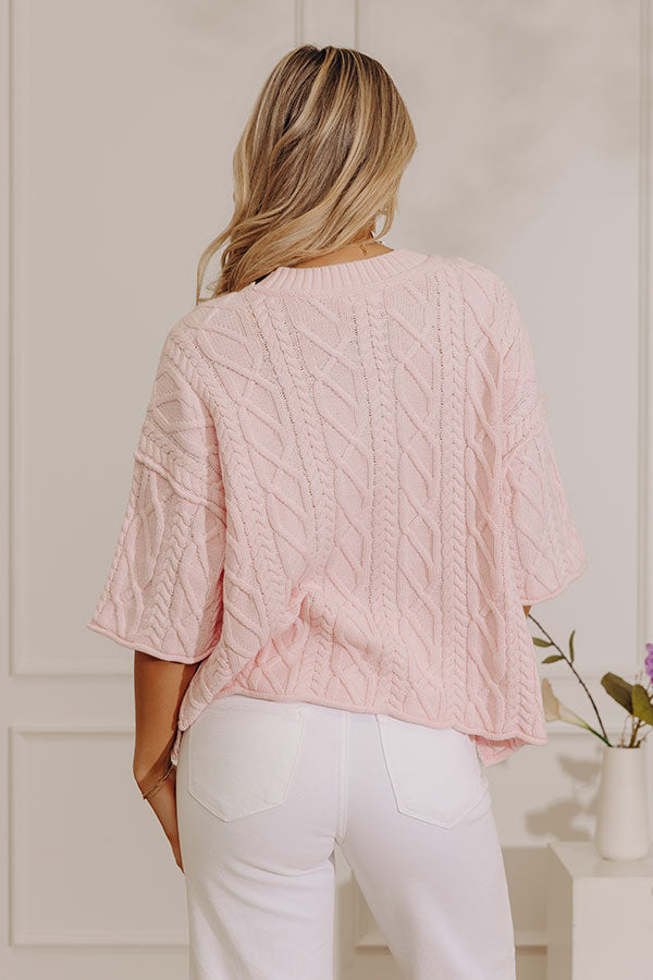 Lovely Weekend Cable Knit Sweater Top in Pink