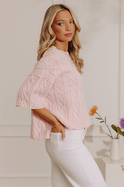 Lovely Weekend Cable Knit Sweater Top in Pink