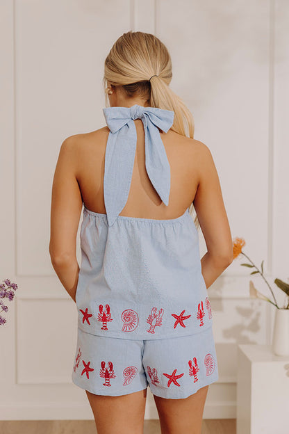 Coastal Crush Embroidered Halter Top