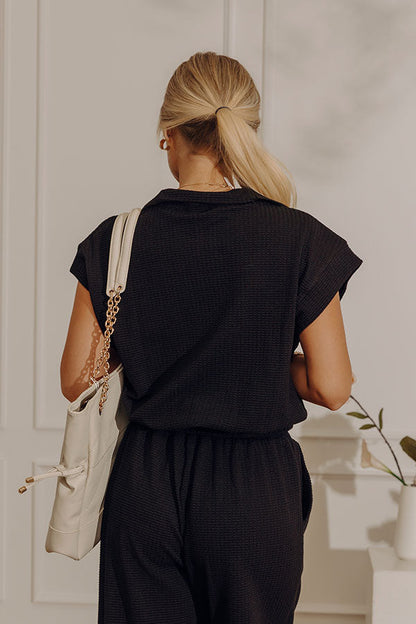Travel Plans Chic Knit Quarter Zip Top in Black