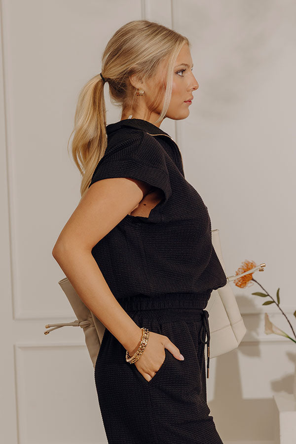 Travel Plans Chic Knit Quarter Zip Top in Black