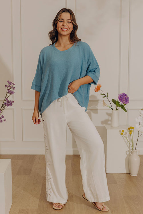 Casual Chic Cutie Oversized Knit Top in Blue
