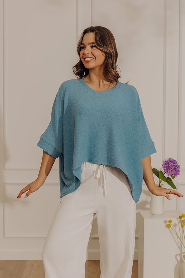 Casual Chic Cutie Oversized Knit Top in Blue