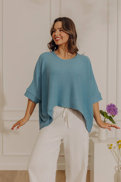 Casual Chic Cutie Oversized Knit Top in Blue