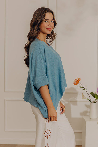 Casual Chic Cutie Oversized Knit Top in Blue