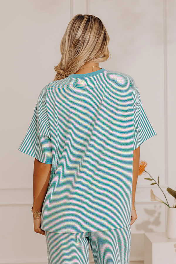 Smiles in Stripes Oversized Tee in Light Blue