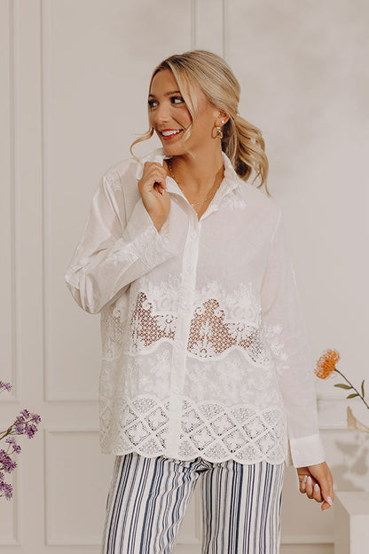 Villa Views Embroidered Button Up Top