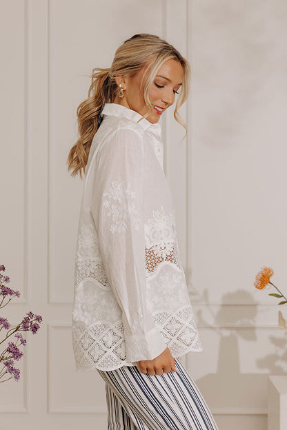 Villa Views Embroidered Button Up Top