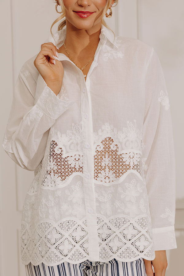 Villa Views Embroidered Button Up Top