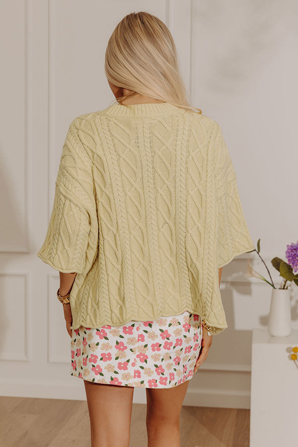 Lovely Weekend Cable Knit Sweater Top in Light Chartreuse