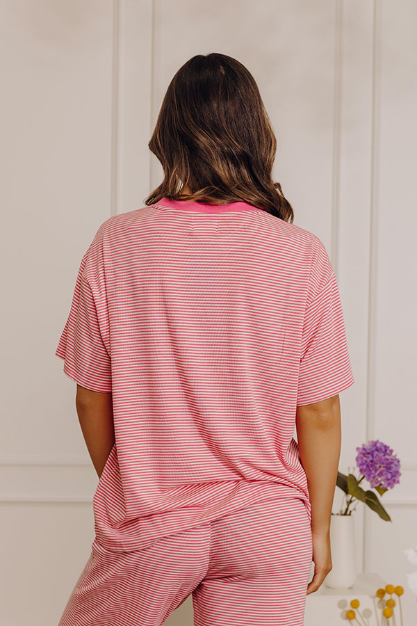Smiles in Stripes Oversized Tee in Bubblegum Pink