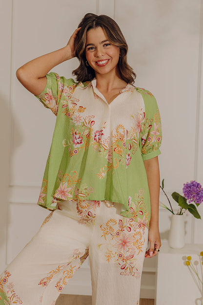 Tuscany Charm Floral Button Up Top