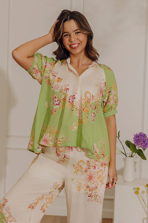 Tuscany Charm Floral Button Up Top