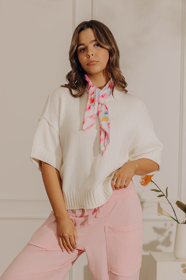 Weekend Smiles Knit Oversized Sweater Top in Ivory