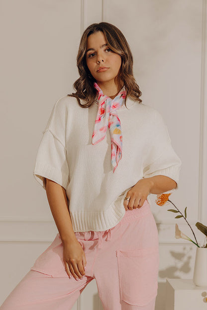Weekend Smiles Knit Oversized Sweater Top in Ivory