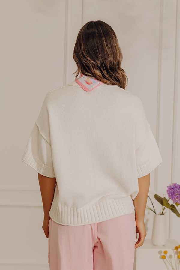 Weekend Smiles Knit Oversized Sweater Top in Ivory