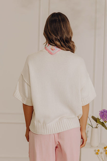 Weekend Smiles Knit Oversized Sweater Top in Ivory