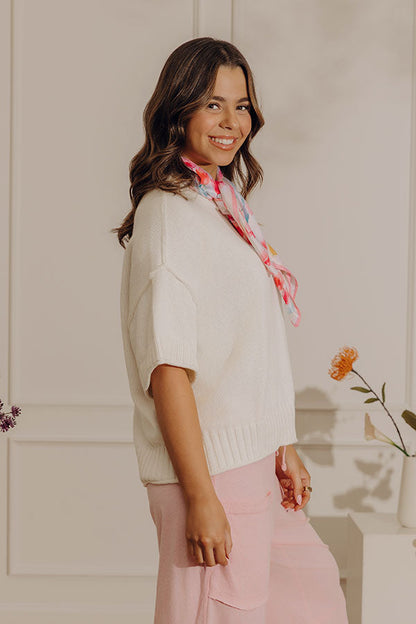 Weekend Smiles Knit Oversized Sweater Top in Ivory