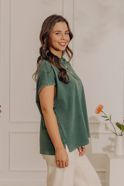 Downtown Ease Vintage Wash Tee in Hunter Green