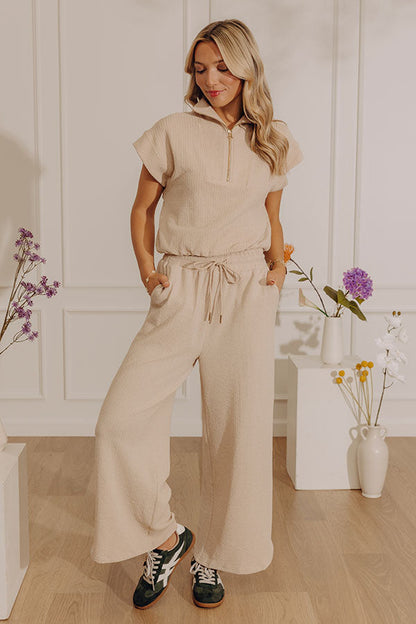 Travel Plans Chic Knit Quarter Zip Top in Oatmeal