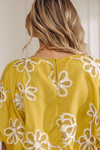 Sweet Daydream Floral Embroidered Top in Mustard
