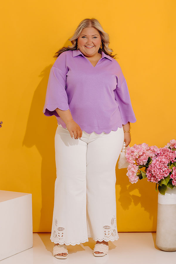 Classic Ambition Scalloped Top in Lavender Curves
