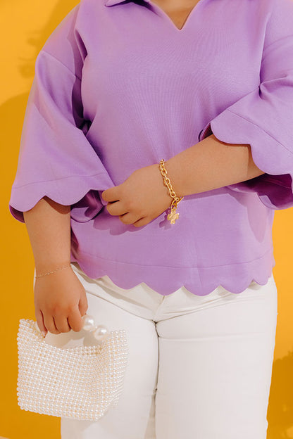 Classic Ambition Scalloped Top in Lavender Curves