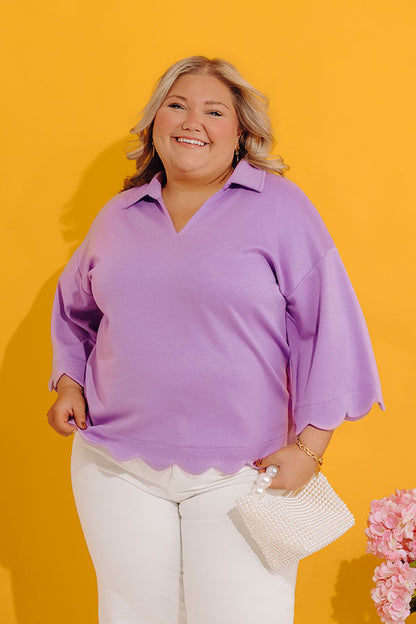 Classic Ambition Scalloped Top in Lavender Curves