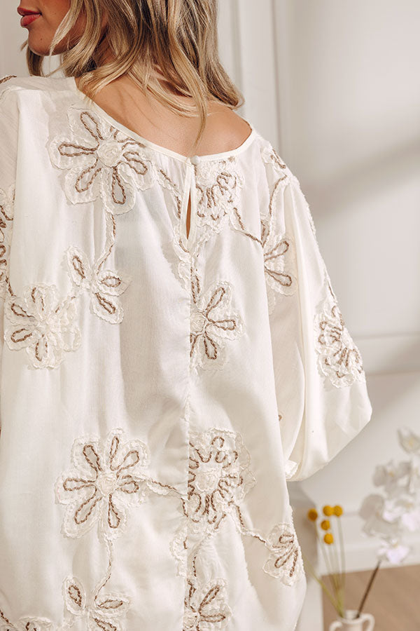 Sweet Daydream Floral Embroidered Top in Cream