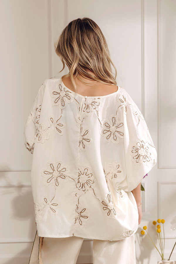 Sweet Daydream Floral Embroidered Top in Cream