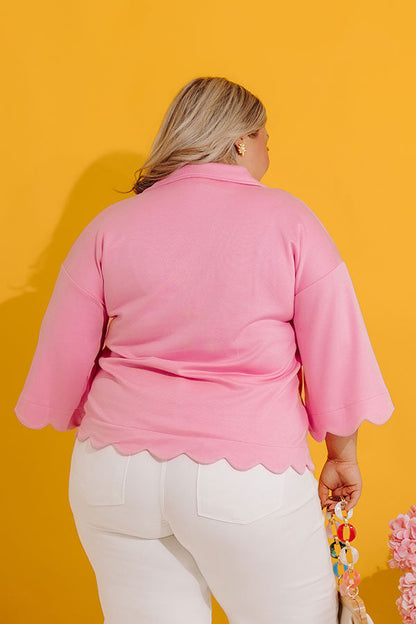 Classic Ambition Scalloped Top in Bubblegum Pink Curves