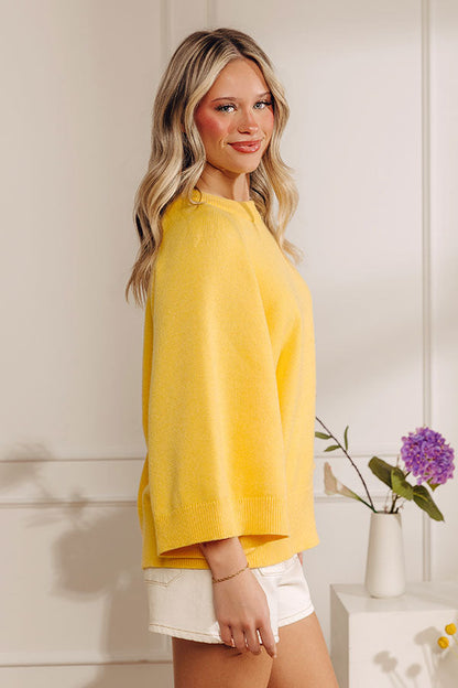 Coffee Shop Cuddles Knit Sweater Top in Yellow