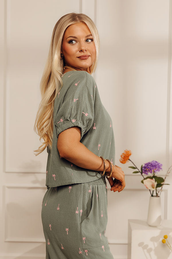 Palm Tree Paradise Embroidered Dolman Top