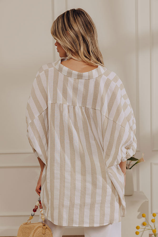 Love Line Stripe Button Up Top in Beige