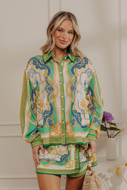 Miami Date Button Up Top in Green