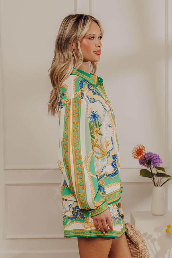 Miami Date Button Up Top in Green