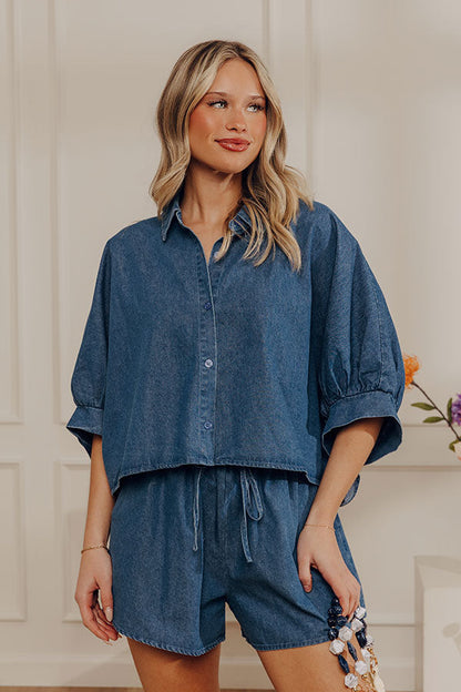 Casual Cutie Chambray Oversized Button Up Top