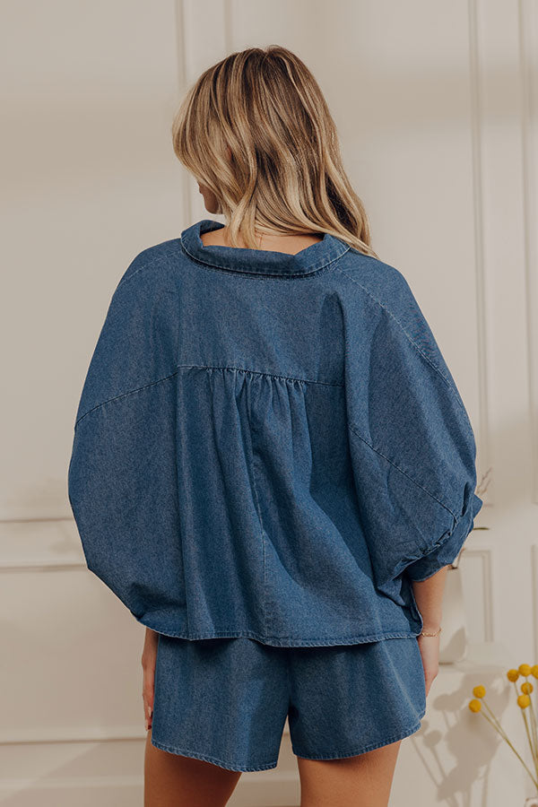 Casual Cutie Chambray Oversized Button Up Top