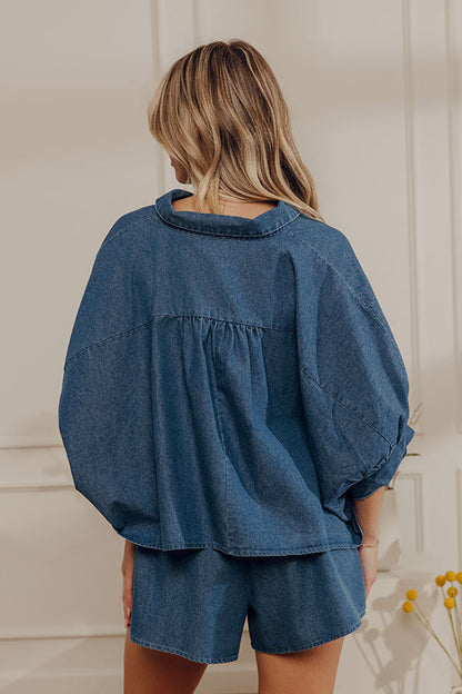 Casual Cutie Chambray Oversized Button Up Top