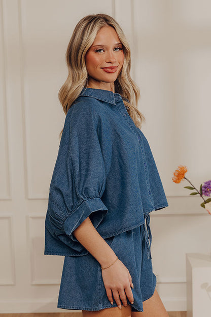Casual Cutie Chambray Oversized Button Up Top