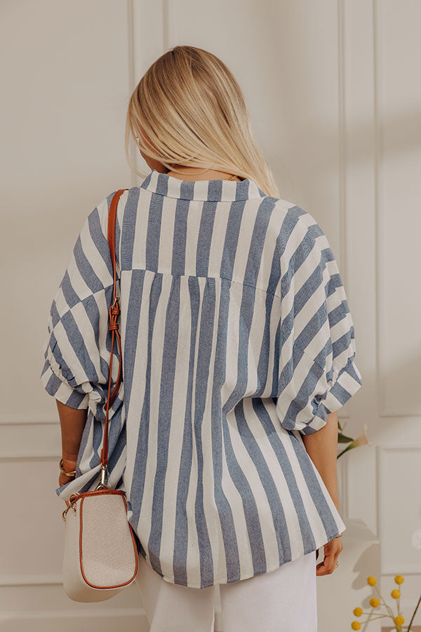 Love Line Stripe Button Up Top in Navy