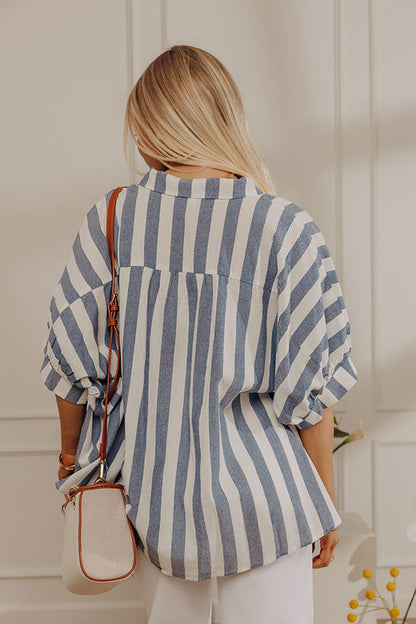 Love Line Stripe Button Up Top in Navy