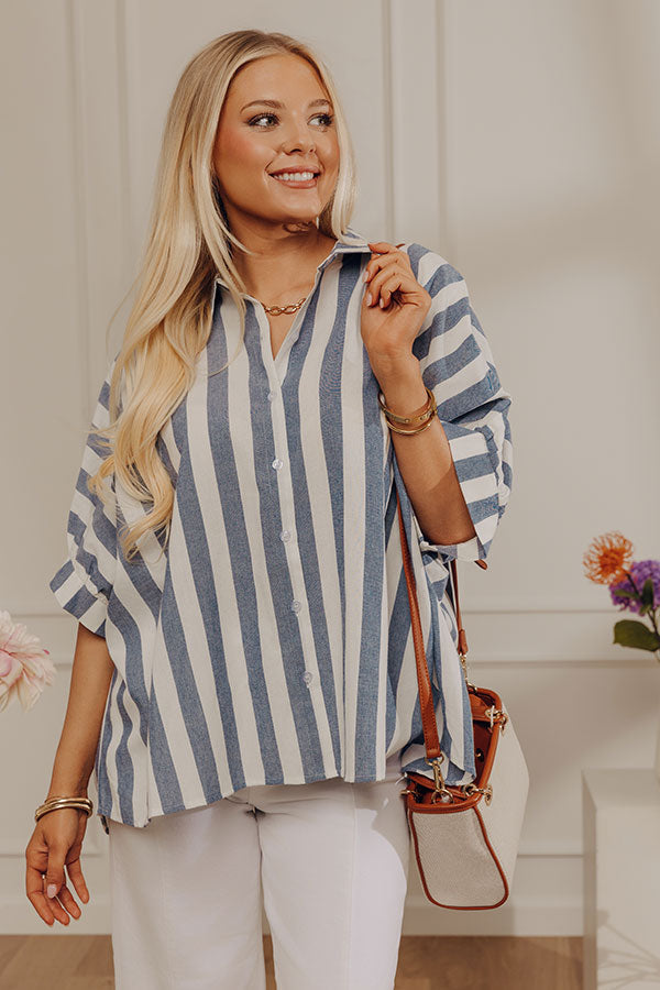 Love Line Stripe Button Up Top in Navy