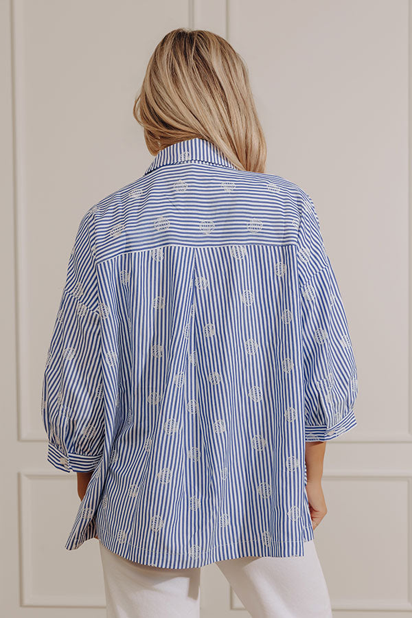 Beachcomber Chic Embroidered Oversized Button Up Top