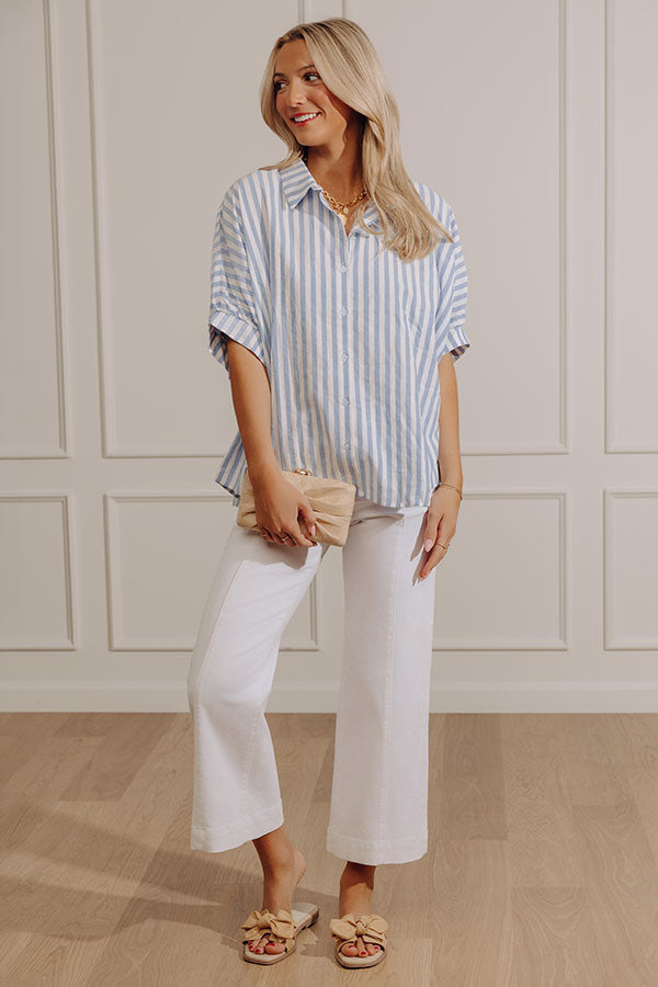 Stripe Me Happy Oversized Button Up Top in Blue
