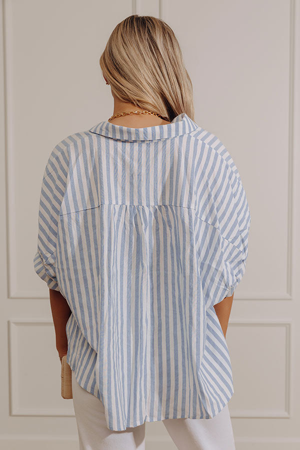 Stripe Me Happy Oversized Button Up Top in Blue